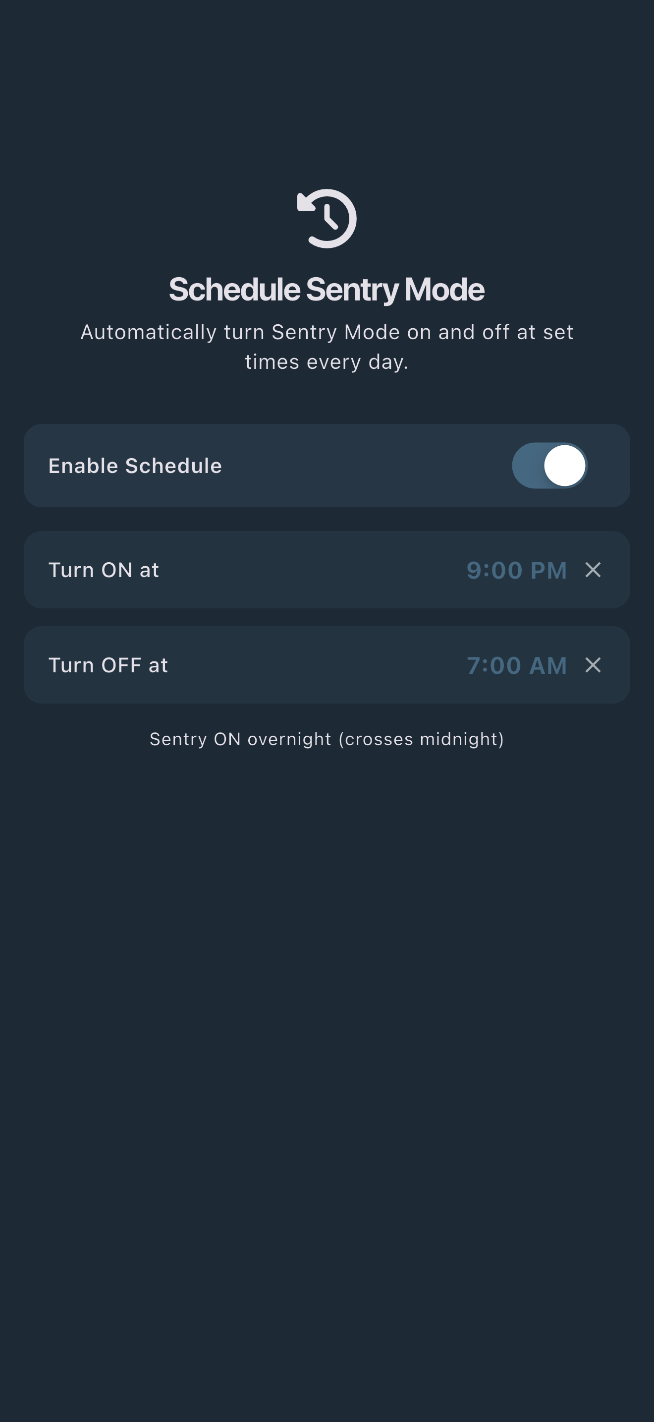 Sentry Pro scheduled Sentry Mode